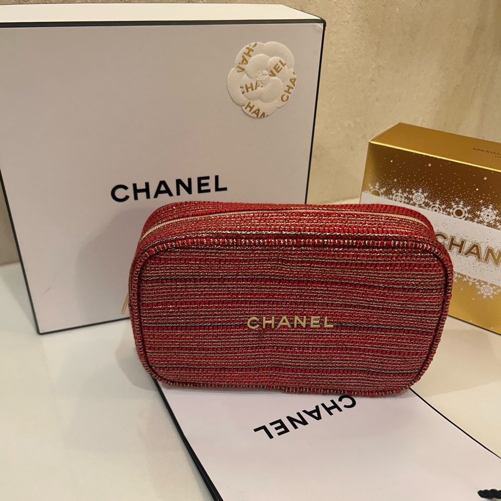 Red Chanel makeup pouch